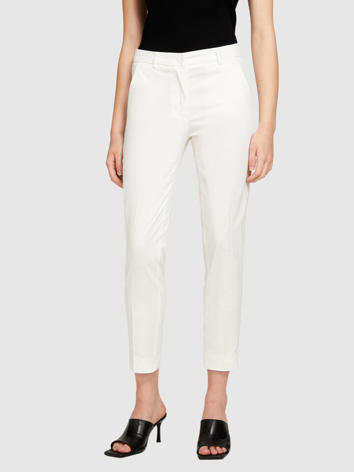 Regular fit chinos - women's chino trousers - White | Sisley image number 4
